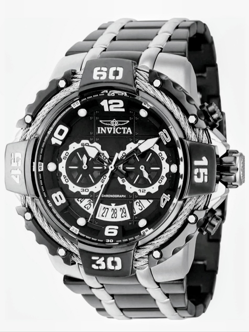Invicta Bolt Men's Black and Silver Sport Watch 52mm.